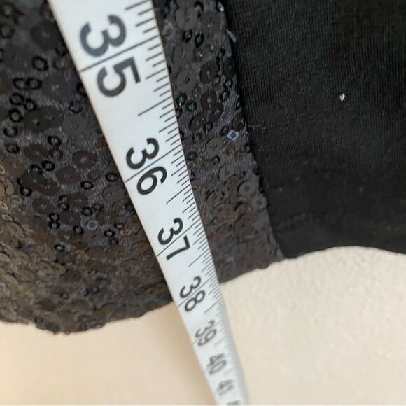 Old Navy black sleeveless crew cotton blend sequin front formal shift dress -L - Picture 4 of 7